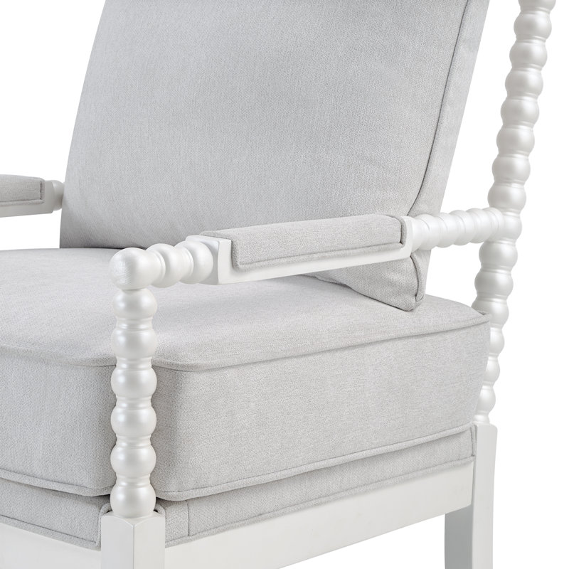 Millissa Spindle Solid Wood Accent Armchair with Upholstered Thick Cushion and Back, White/Lime White