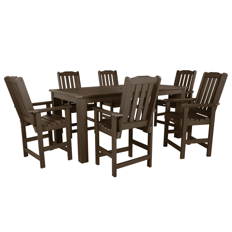 Midwest 6 - Person Patio Dining Set with Rectangular Table, Weathered Acorn, 36" H x 42'' W x 84" L