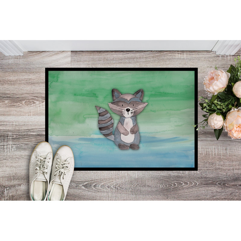 Tapis de porte d’extérieur anti-dérapant aquarelle raton laveur Raul, Rectangle 2 pi x 3 pi