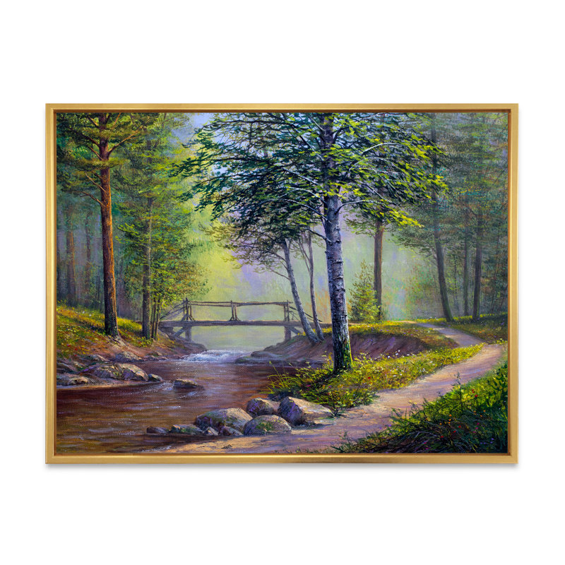 Paysage d'été d'une rivière de forêt III - décoration murale traditionnelle sur toile, H 8 po x l 12 po x P 1 po