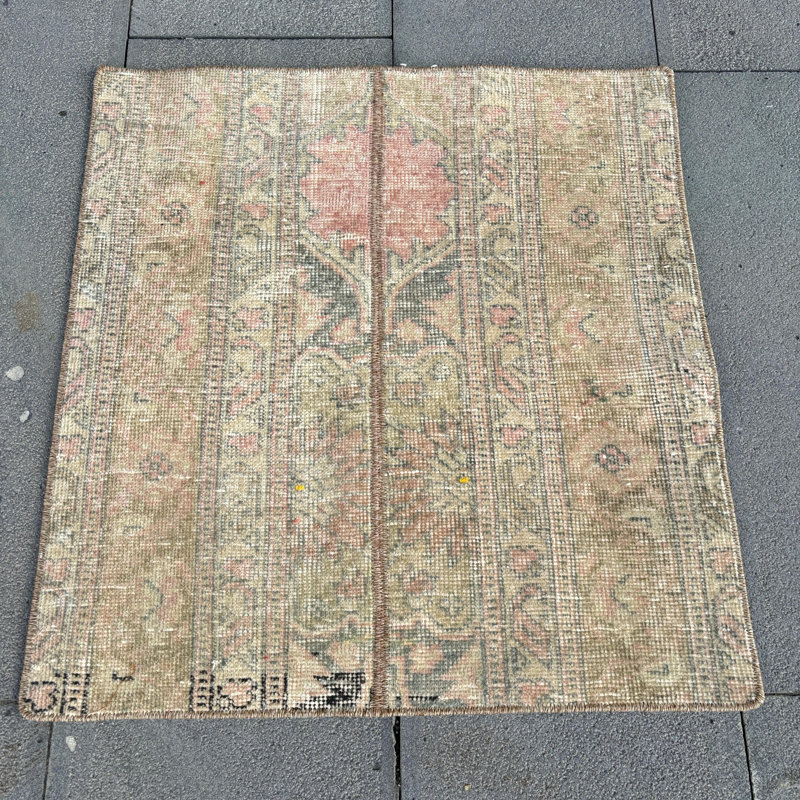 Handmade Vintage Turkish Oushak Style Small Wool Rug Ideal for Bohemian Home Entryway Decor