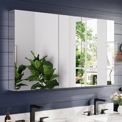 3-Piece Recessed Or Wall Mount Frameless Aluminum Bathroom Medicine Cabinet Mirror With Glass Shelves