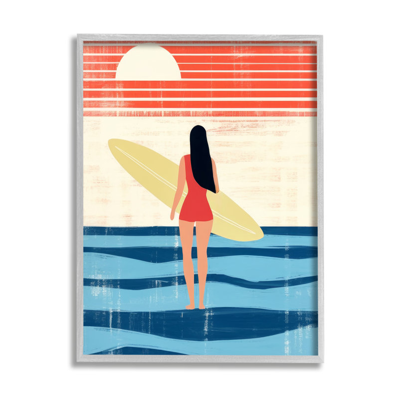Bb-387-Abstraction de surfeuse rustique encadrée sur bois, Estampe numérique Farmhouse, H 30 po x l 24 po x P 1,5 po