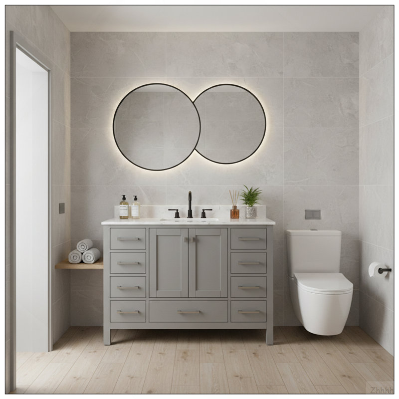 Meuble-lavabo autoportant 48 po avec comptoir 48 po, armoire de rangement en bois massif gris, Gris