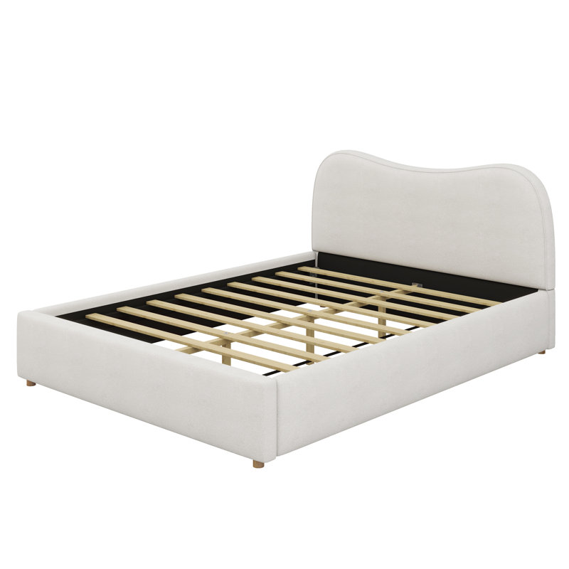 Lit plateforme tapissier avec tête de lit Boucle, Blanc, Grand lit