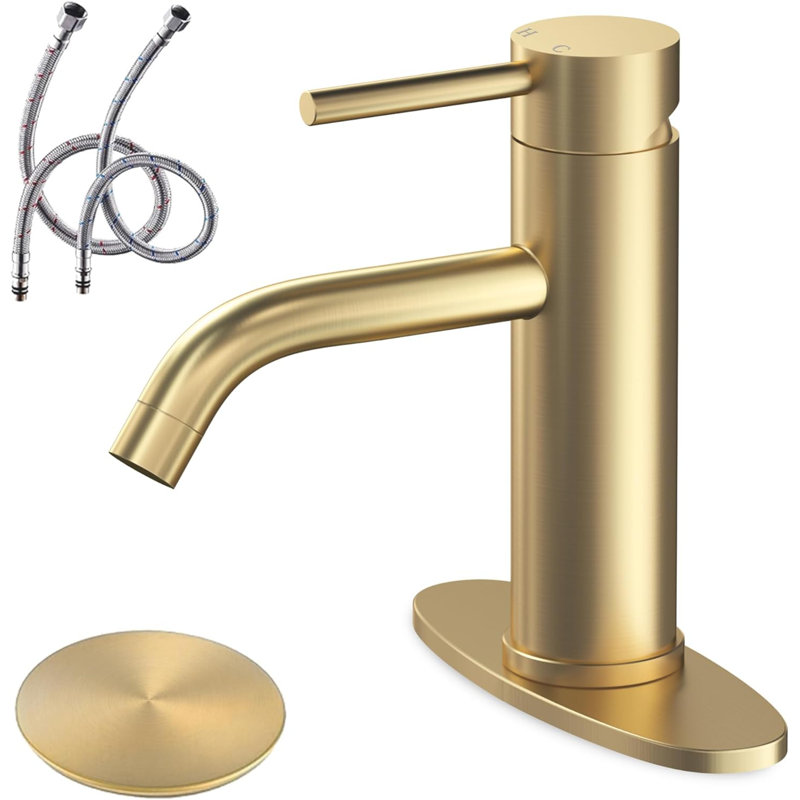 Modern Single-handle Bathroom Faucet with Drain Assembly, Brushed Gold