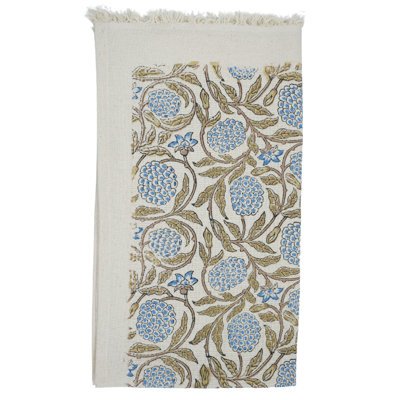 Hand Block Print Waffle Floral Hand Towels 17X32 Sustainable Luxury Cotton Towels for Your Bathroom "Merakhi", Blue