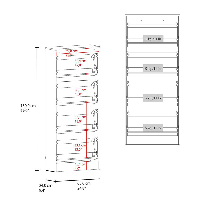 Armoire à chaussures verticale blanche avec portes, Blanc