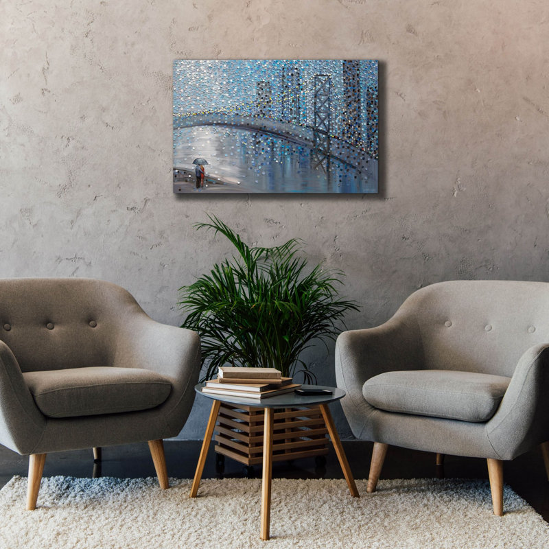 «Rainy Date With The Bridge View» par Ekaterina Ermilkina, art mural sur toile, H 26 po x l 40 po x P 1,5 po