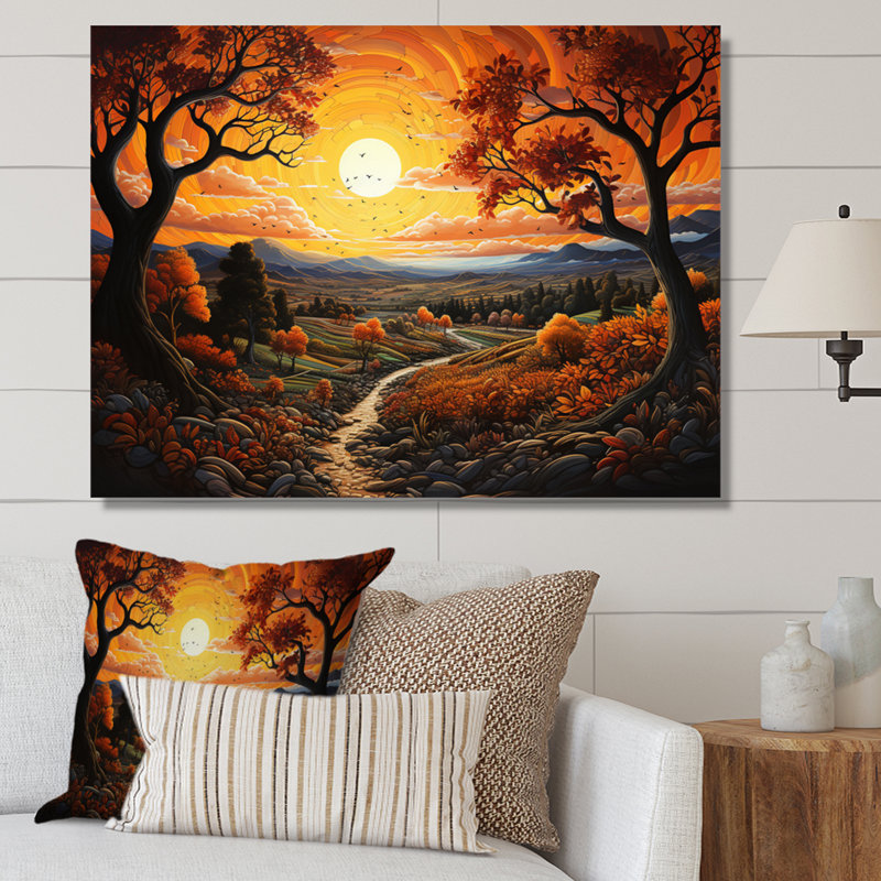 «Countryside Autumn Orchards Patchwork - Landscape», reproduction d'art sur toile, Toile tendue, H 24 po x l 32 po x P 1 po