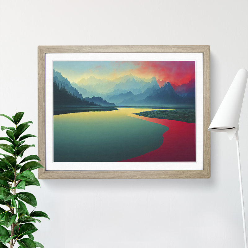Abstract River - Single Picture Frame Print, 46cm H x 64cm W x 2cm D, Oak Framed