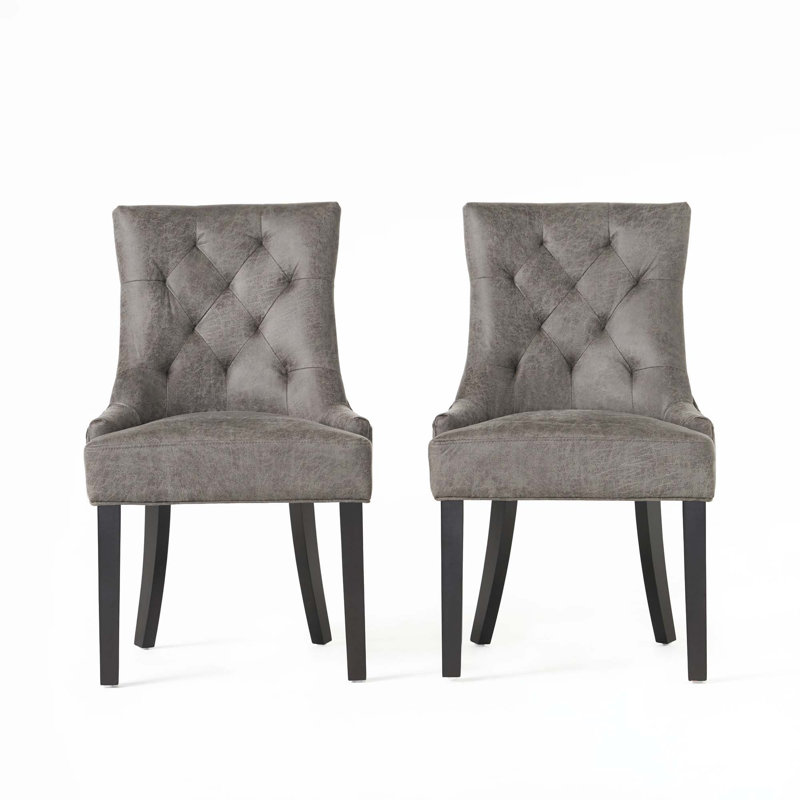 Modern Upholstered Tufted Accent Side Dining Chairs with Diamond-Stitched Backrest and Tapered Wood Legs, Gray, 2