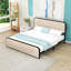 Lit plateforme en métal avec tête de lit tapissier, pieds centraux et rangement sous le lit-399178851-376905875