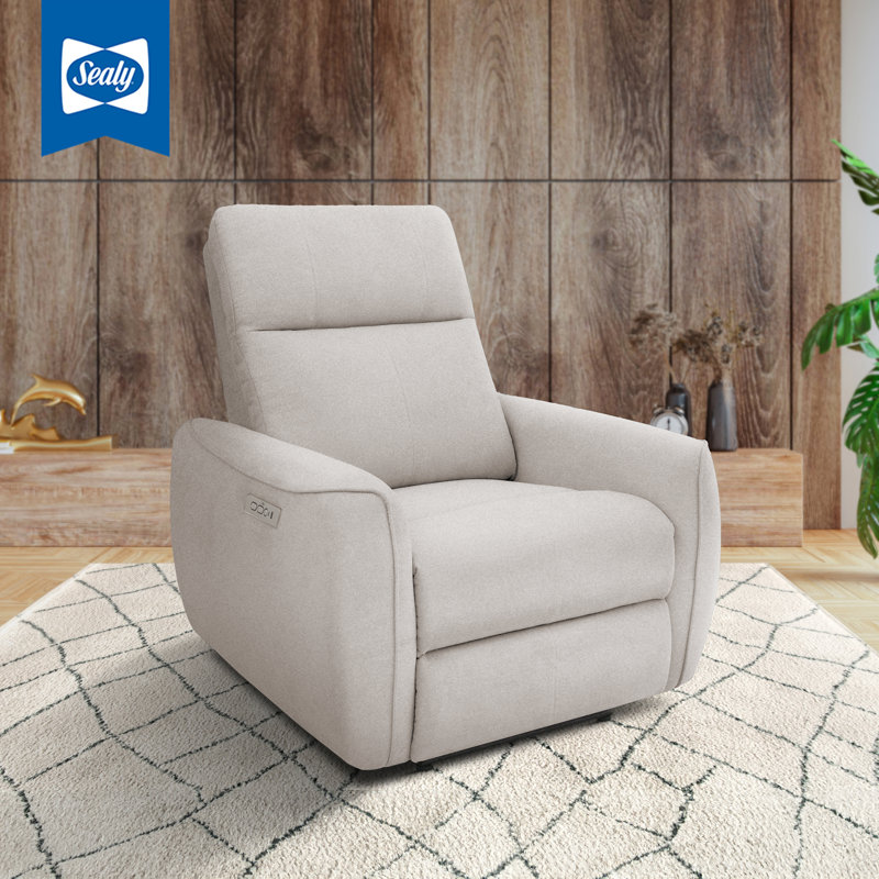 Sealy Wakely Motion Recliner with Power Headrest and USB Port, White