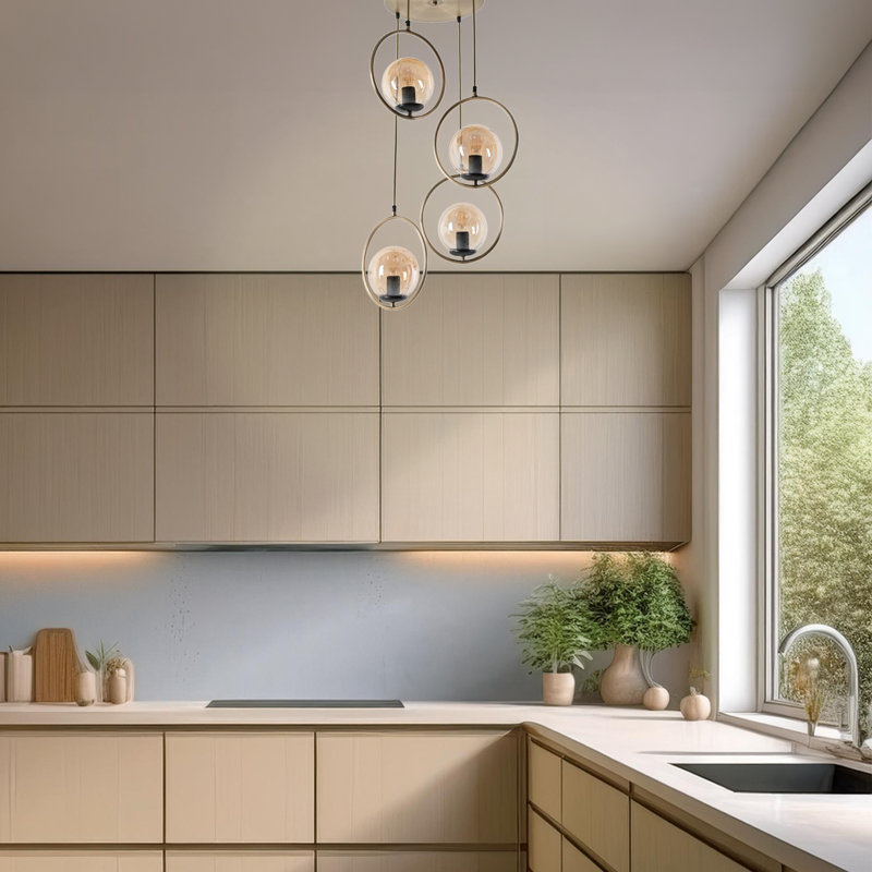 Luminaire suspendu en forme de globe en métal 4 lumières