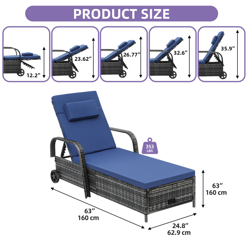 Anayelly Outdoor Wicker Chaise Lounge with Storage Space, Blue/Gray