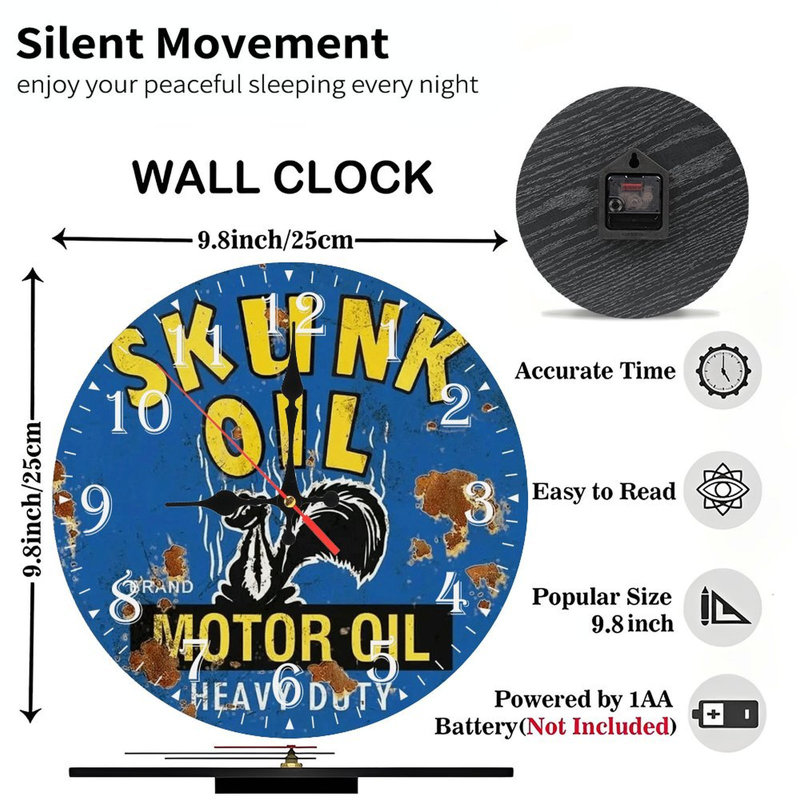 Horloge murale en bois 10 po, mouvement silencieux, à piles (piles AA non incluses), décor artistique, parfait pour les décorations