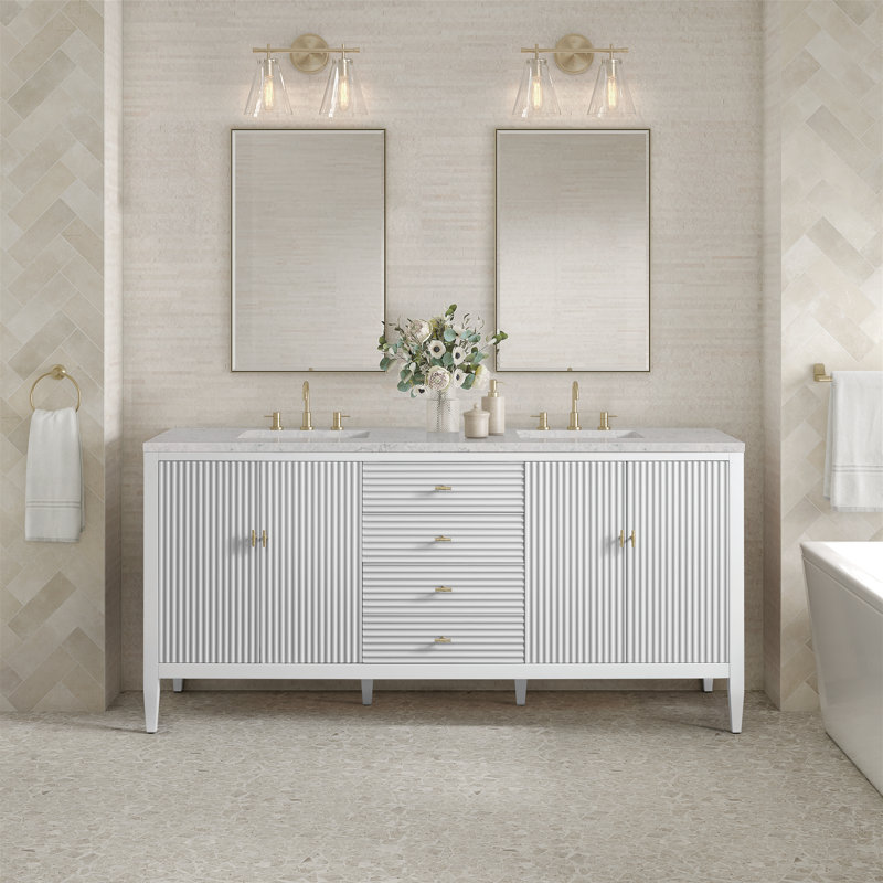 Myrrin 72'' W Double Vanity, Eternal Jasmine Pearl, Bright White, 8" Widespread