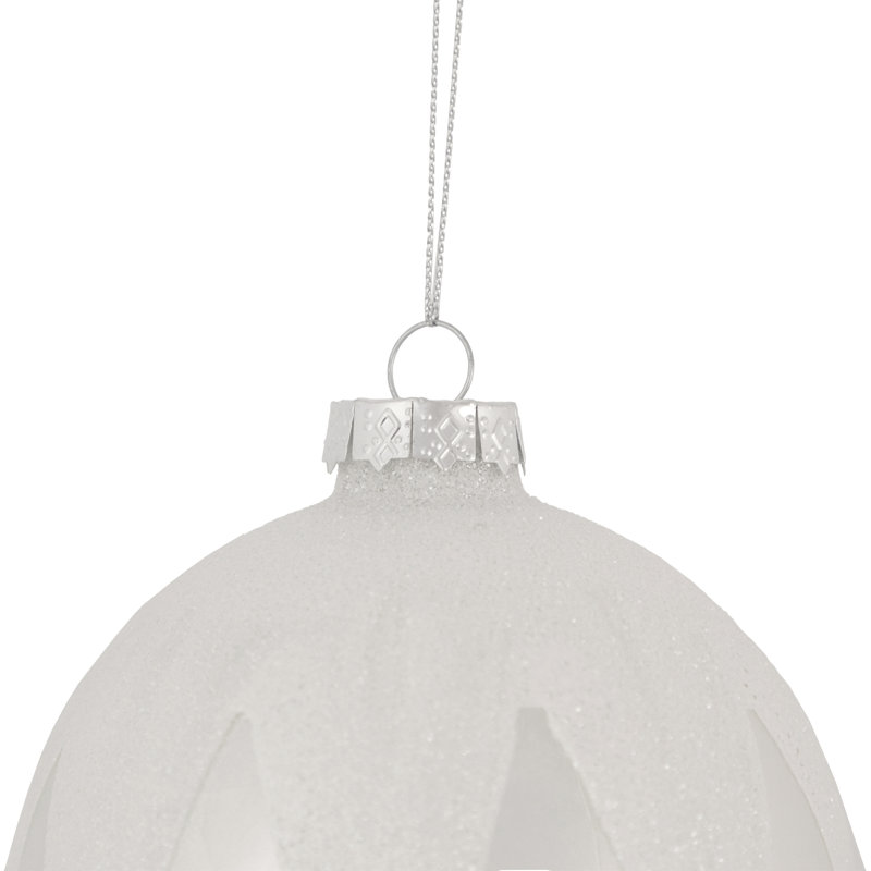Ornement de Noël boule de verre blanc perle 4 po et paillettes