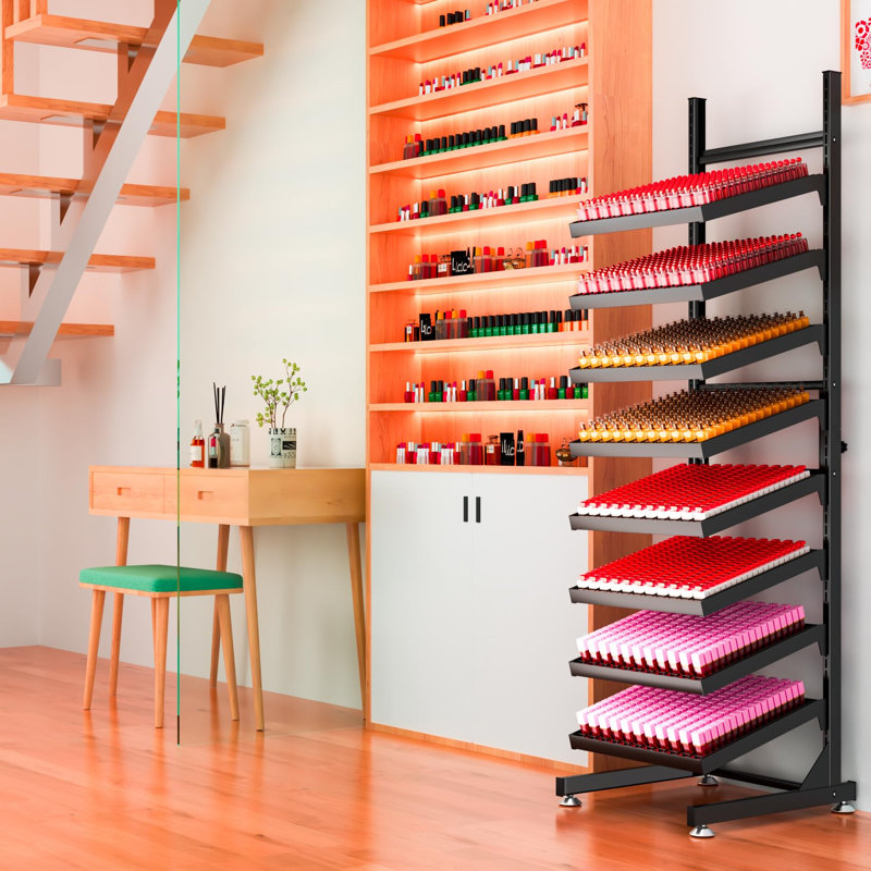 Nail Polish Organizer - 8 Tier Tilting Nail Polish Bottle Metal Shelving, Extra Large Capacity for Essential Oil Storage Suitable for Nail Salon Beauty Salon Retail Store Black