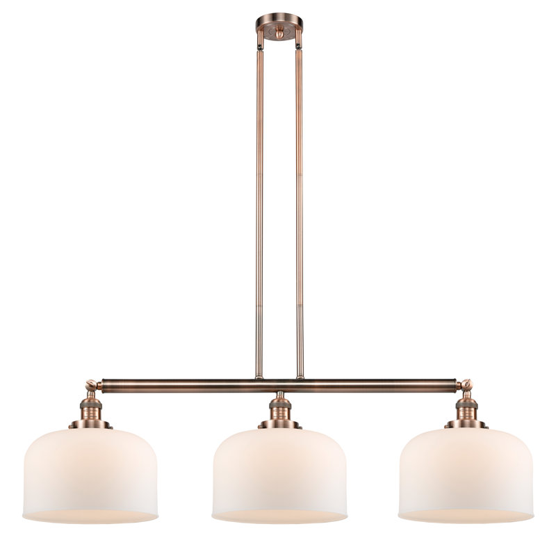 Bell - Luminaire suspendu pour îlot de cuisine 3 lumières 42 " , Blanc mat, DEL, Cuivre antique