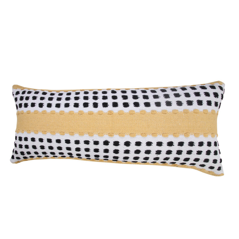 Oreiller 100% coton 14 po x 36 po avec fermeture à glissière 14 po, Jaune / noir / rayures blanches
