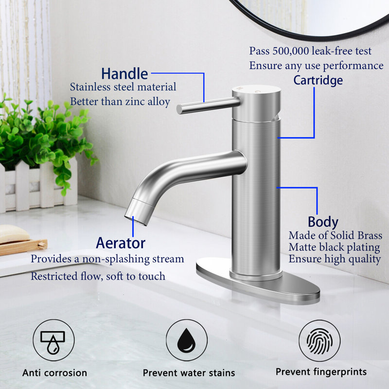Brushed Nickel Stainless Steel Single Handle Bathroom Faucet