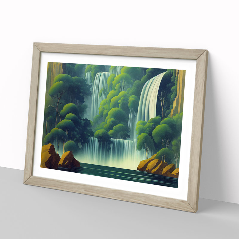 Placid Waterfall - Single Picture Frame Print, 46cm H x 64cm W x 2cm D, Oak Framed