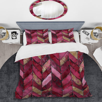 Ensemble de housse de couette transitionnelle rose doré à chevrons Glam Charm I