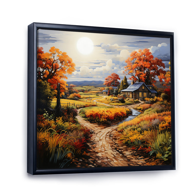 Farmhouse Harvest Pointillism - Countryside Wall Decor, 36" H x 36" W, Cadre flottant noir