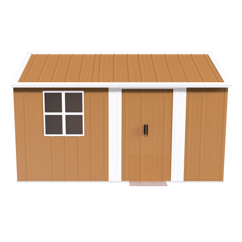 8X12 Ft Large Metal Storage Shed With Lockable Door, Ventilation And Smart Space - Saving For Backyard, Lawn Garden Equipment Brown Iron Structure Stabilized Frame 12X8 Outdoor Windows, Roof Spacious