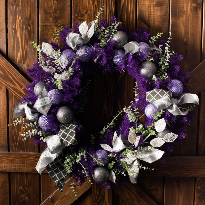 Couronne de Noël artificielle en PVC, Mauve, H 30 po x l 30 po x P 3 po