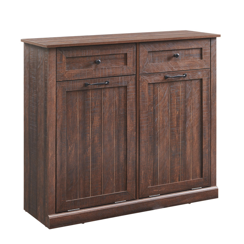 Armoire à linge à panier inclinable double Ahart avec panier de rangement pour salle de bain Farmhouse., Brun