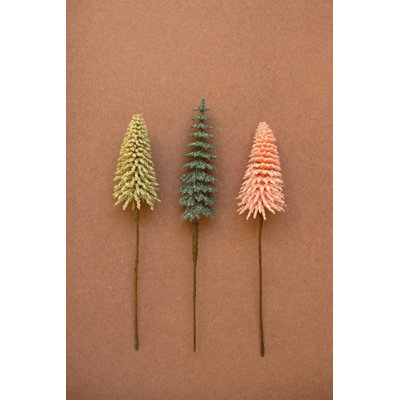  Mini Bottle Brush Tree Stem Pink Faux Floral Accent 11" Tall Set of 24