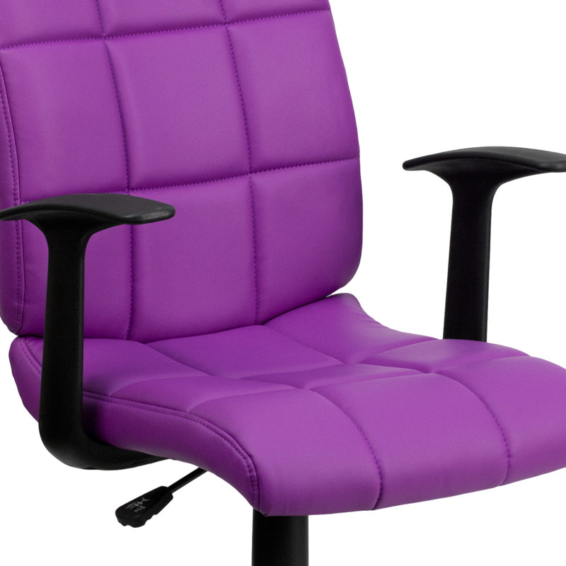 Mid-Back Quilted Vinyl Swivel Task Office Chair, Purple, With Arms