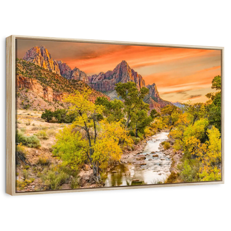 Automne à la pointe Watchman, Cadre flottant en bois naturel, 43 po x 29 po