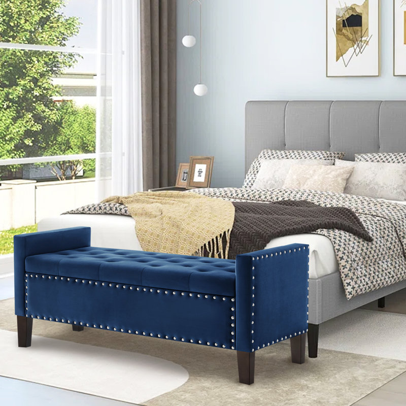 Banc de rangement en velours Mayfair, Bleu marine