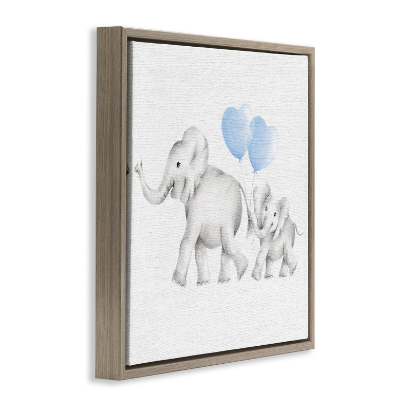 Famille d'éléphants avec des ballons, Cadre flottant orme Montalcino, H 25 po x l 25 po