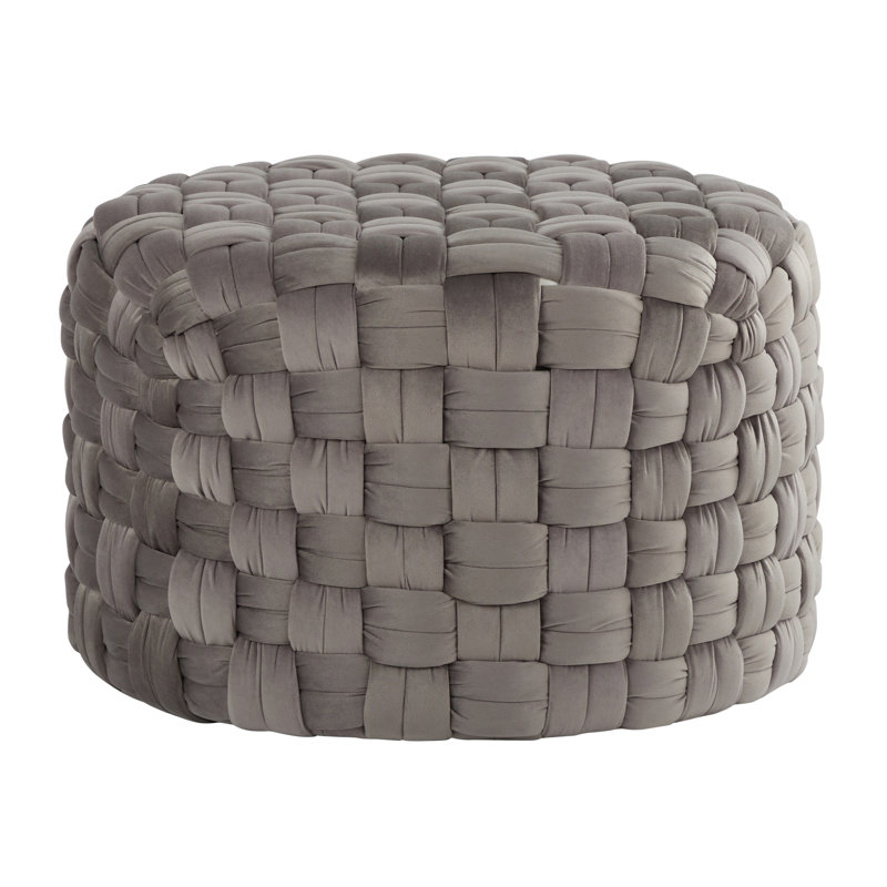 Pouf tressé rond de 61 cm en velours gris foncé, Gris