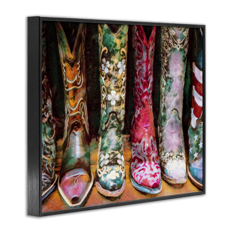Bottes de cowboy, Giclée encadrée noir minuit, H 11 po x l 14 po x P 1,5 po