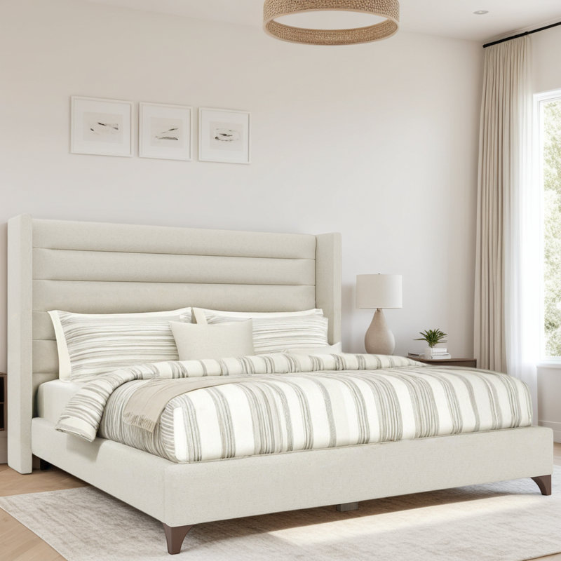 Miliyah Horizontal Channel Upholstered Bed, Off White Revolution®, King