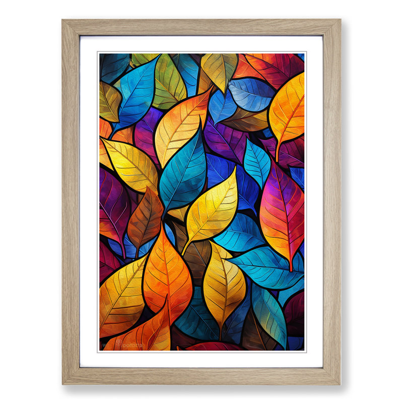 XYZ-FRM-V1223-4108 Leaf Abstract - Single Picture Frame Print on Wood, 46cm H x 34cm W x 2cm D, Oak