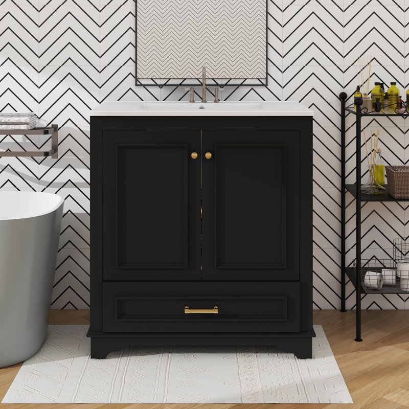 Meuble-lavabo de 30 po avec lavabo et portes à fermeture douce, Noir