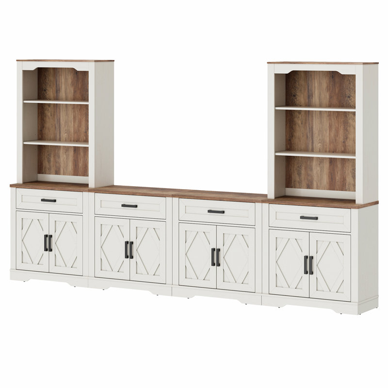 Laziza Mid-Century Modern Farmhouse TV Stand For Tvs Up To 70" â€“ Features Tall Bookshelves, Barn Doors & 5-Tier Storage For Living Room Or Bedroom