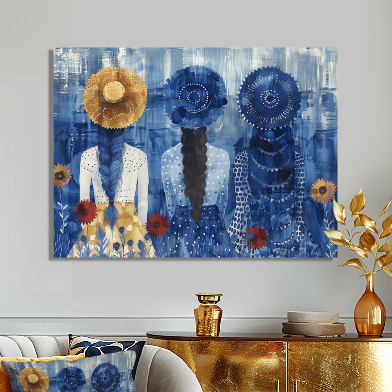 «Blue Boho Woman In Meditation - Woman Boho», reproduction d'art murale, Toile tendue, H 24 po x l 32 po