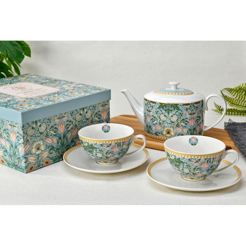 Ensemble de théière et 2 tasses à thé avec soucoupes Morris Garden