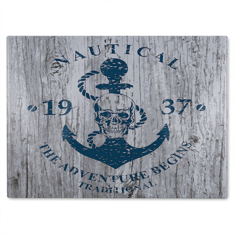 Anchor Print On Wood Glass Chopping Board, 28cm L x 20cm W