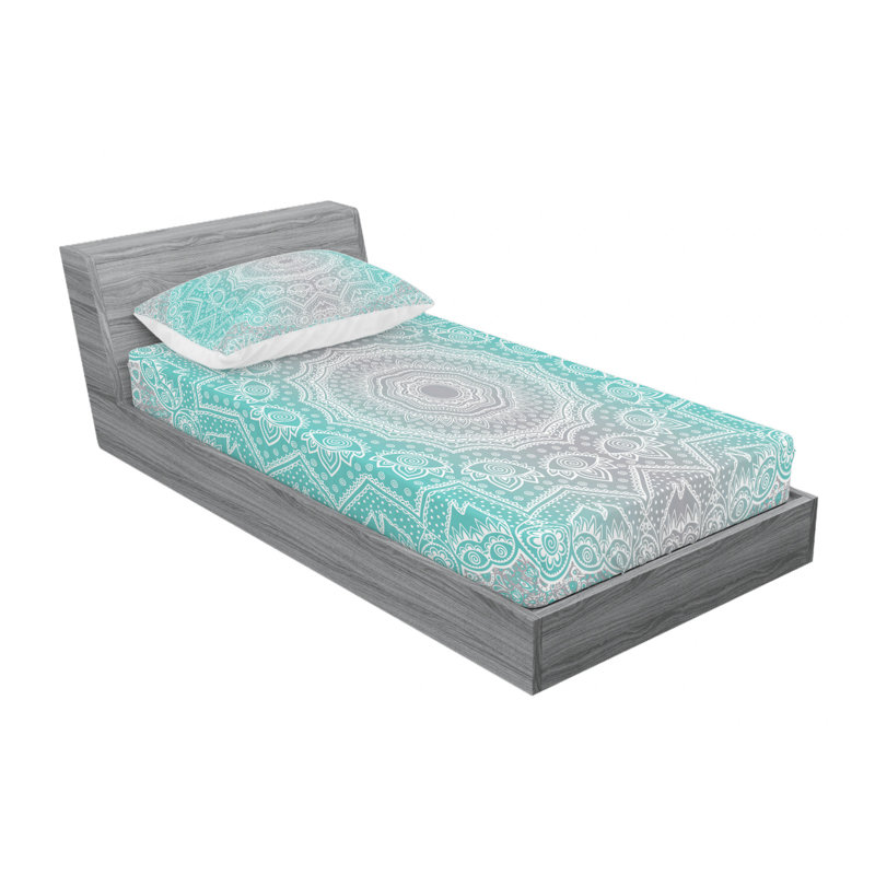Microfiber Geometric Sheet Set, Twin XL Sheet Set with 1 Pillowcase, Green Damask