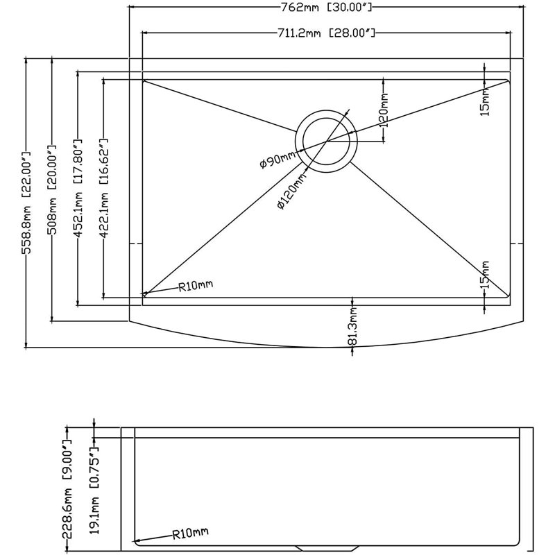 30'' L Single Bowl Stainless Steel Kitchen Sink