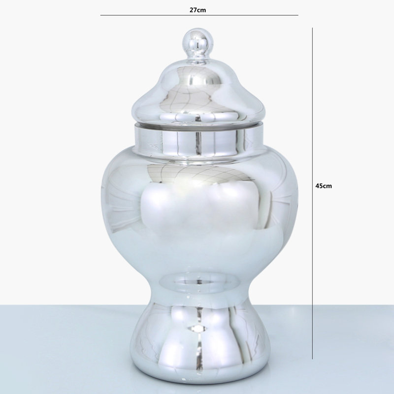 Glass Jar, 45cm H x 27cm W x 27cm D, Silver